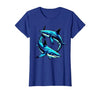 Mademark Dual Sharks Aerial View Circling Ocean Predators T-Shirt - size chart