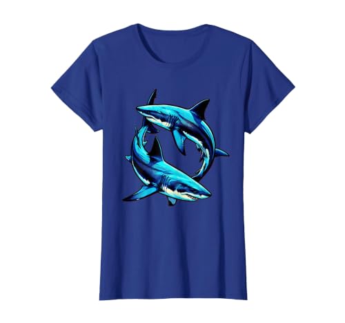 Mademark Dual Sharks Aerial View Circling Ocean Predators T-Shirt - size chart