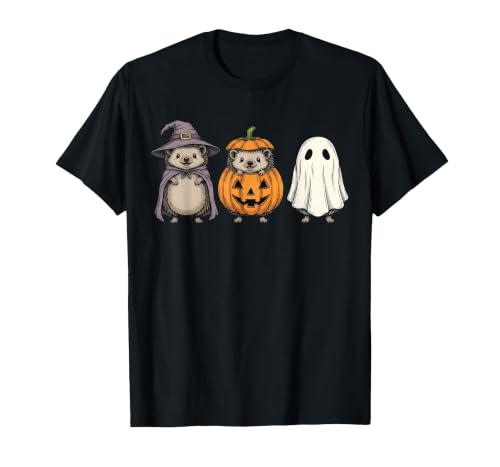 Funny Retro Hedgehog Halloween Witch Spooky Ghost Hedgehog Lover Pumpkin Halloween T-Shirt - size chart
