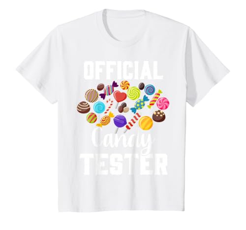 Candy Tester Sweets Lover Gifts & Apparel Official Candy Tester Halloween Costume Boys Girls Kids T-Shirt - size chart