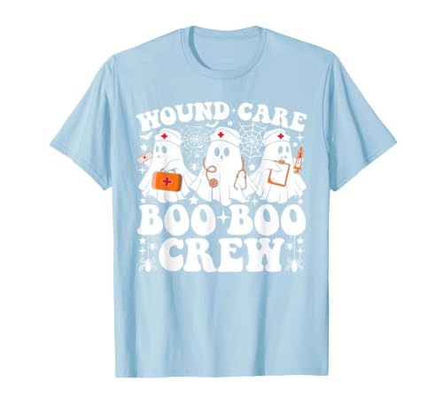 Wound Care Nurse Boo Boo Crew Halloween Wound Care Boo Boo Crew Nurse Funny Ghost Halloween Nurse T-Shirt - size chart