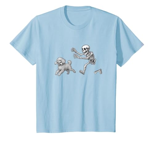 Funny Halloween Dog Lovers Gift Tees Skeleton Dogs Funny Skeleton Chasing Goldendoodle Dog Halloween Dogs Lover T-Shirt -