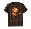 Funny Pumpkin Head Halloween Ukulele Tees Pumpkin Face Playing Ukulele Halloween Costume Men Boys Kids T-Shirt - size chart