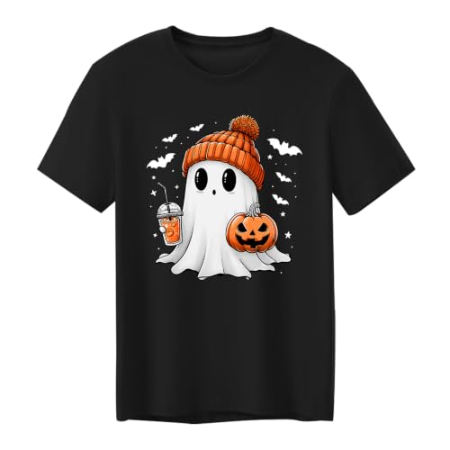 CAZYCHILD Halloween Shirts for Men Funny Halloween Pumpkin Shirt Dancing Skeleton Tee - size chart