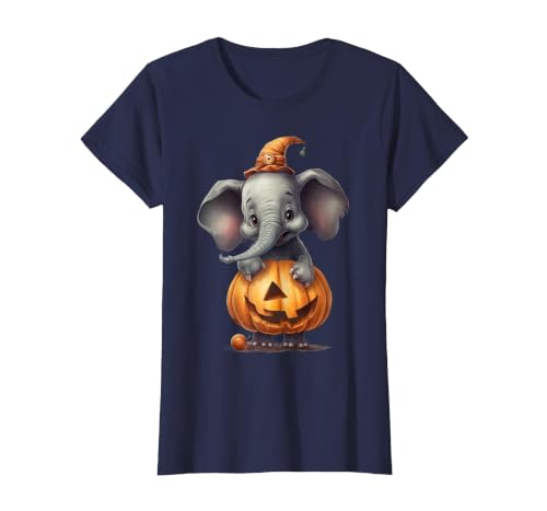 Cute Elephant Wearing A Pumpkin Halloween Cloths Cute Elephant Wearing A Pumpkin Halloween Funny Elephant T-Shirt - size