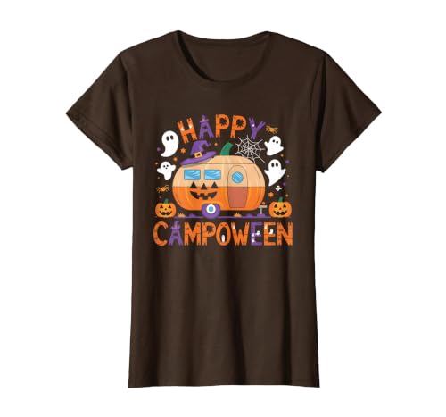 Spooky Camp-O-Ween Ghosts and Campfire Apparel Happy Camp-O-Ween Halloween Camping Ghosts and Campfires T-Shirt - size chart