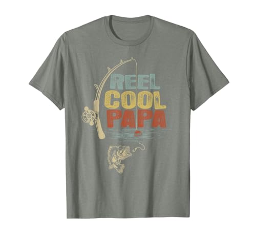 Cool Papa Fathers Day Fishing Gifts Funny Fisherman Vintage Reel Cool Papa T-Shirt - size chart