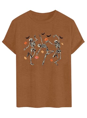 CAZYCHILD Halloween Shirts for Men Funny Halloween Pumpkin Shirt Dancing Skeleton Tee - size chart