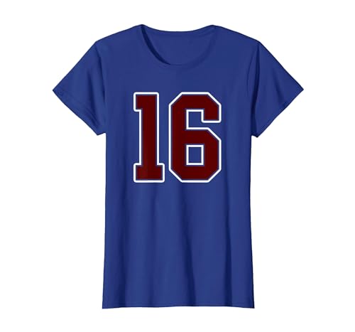 Maroon Number 16 Jersey Player Uniform #16 Gifts Maroon and White Number 16 Jersey Player Uniform #16 Fan T-Shirt - size