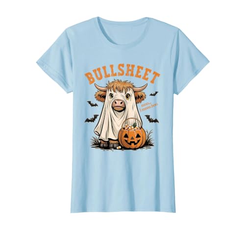 Bullsheet Highland Cow Ghost Halloween Tees Moo... I Mean Boo Bullsheet Highland Cow Ghost Halloween T-Shirt - size chart