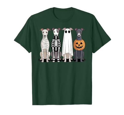 Funny Retro Italian Greyhound Dog Halloween Witch Spooky Ghost Italian Greyhound Pumpkin Halloween Skeleton T-Shirt - size