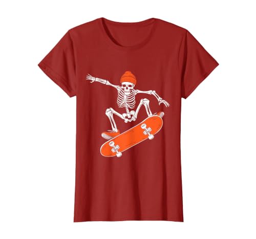 Funny Boys Kids Skeleton Skater Art Skateboarding Skeleton Riding Skateboard Halloween Skater T-Shirt - size chart