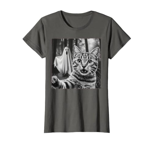 Halloween Cat Selfie with Spooky Ghost t -shir t Halloween Cat Selfie with Spooky Ghost T-Shirt - size chart