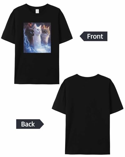CaRoPaZyX T Shirt for Men Printed in USA Cat Enthusiast Lightning Cool Cat Short Sleeve Crew Neck Tee Tops Graphic T-Shirts White - size chart