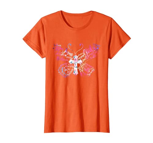 Butterfly Prayer Graphic Jesus Christian Cross Butterfly Prayer Jesus Christian Cross Floral Pattern T-Shirt - size chart