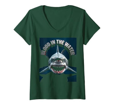 Women's Blood in the Water Shark Women Design V-Neck T-Shirt