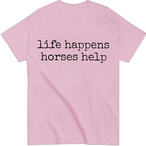 Nusyouc Life Happens Horses Help Equestrian T-Shirt Vintage Horse Lover T Shirt Tops - size chart