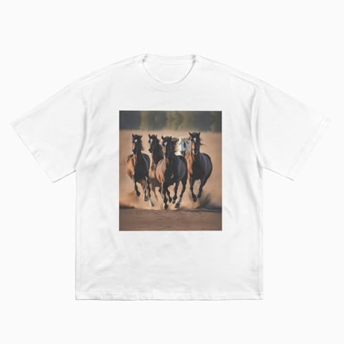 DRTGEDS Running Horses Printing Short Sleeve Cotton Lightweight Pullover Summer Casual Sweatshirts - size chart