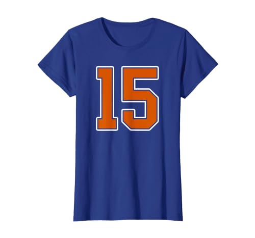 Number 15 Jersey Player Uniform #15 Gifts Burnt Orange White Number 15 Jersey Player Uniform #15 T-Shirt - size chart