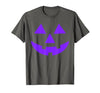 Trick or Treat Funny Halloween Costumes Party Tees Jack O Lantern Scary Carved Pumpkin Face Halloween Purple T-Shirt - size