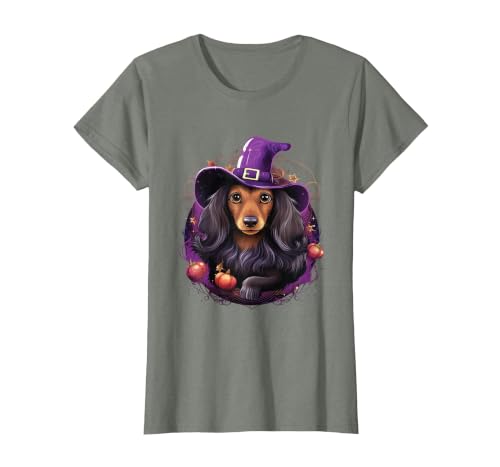 Dachshund Lovers Halloween Costume Cute Witch Funny Dachshund Halloween Costume Dog Lover T-Shirt - size chart
