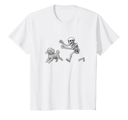 Funny Halloween Dog Lovers Gift Tees Skeleton Dogs Funny Skeleton Chasing Goldendoodle Dog Halloween Dogs Lover T-Shirt -