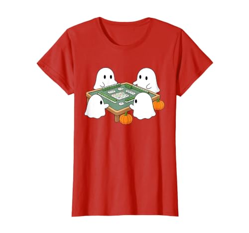 Mahjong Player Halloween Ghost Playing Mahjong Halloween Ghost Playing Mahjong Spooky Season Game Day Fall T-Shirt - size