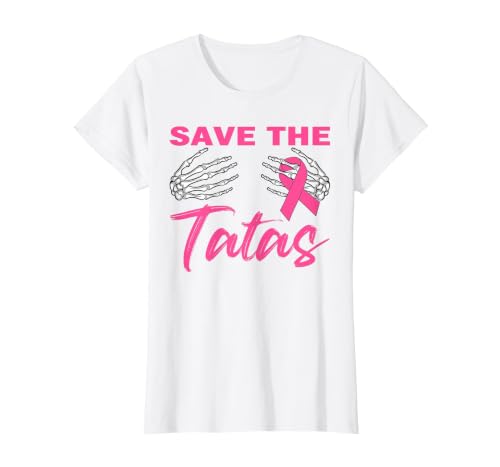 Amb Breast Cancer Awareness Month Warrior Survivor Save The Tatas Breast Cancer Pink Ribbon Skeleton Halloween T-Shirt -