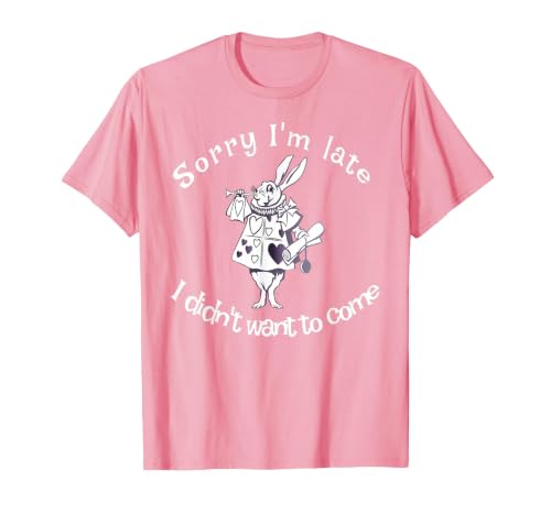Sorry I'm Late, I Didn't Want to Come White Rabbit Watch T-Shirt — design detail