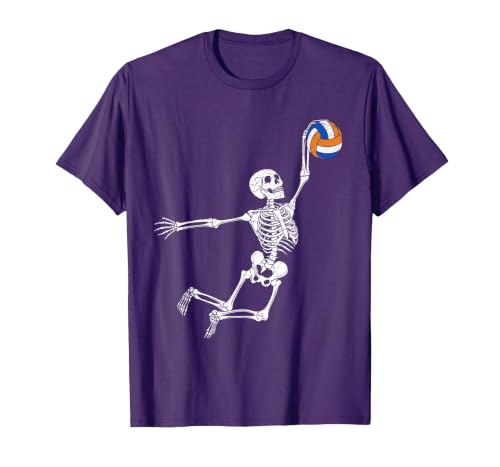 Halloween Shirts Women Men Kids Volleyball Skeleton Halloween Player Catcher Mens Boys Kids T-Shirt - size chart