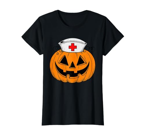 Halloween Tees for Women Men Kids Funny Pumpkin Nurse Scary Halloween Costume RN CNA ICU Women T-Shirt - size chart