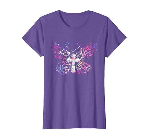 Butterfly Prayer Graphic Jesus Christian Cross Butterfly Prayer Jesus Christian Cross Floral Pattern T-Shirt - size chart