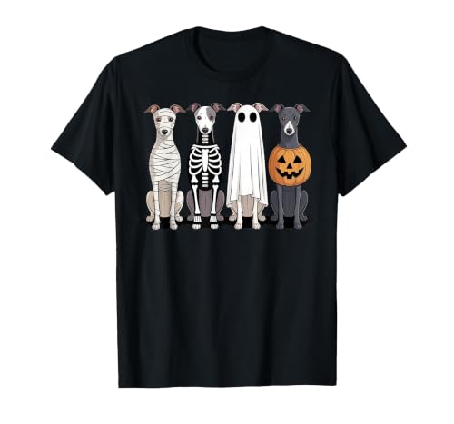 Funny Retro Italian Greyhound Dog Halloween Witch Spooky Ghost Italian Greyhound Pumpkin Halloween Skeleton T-Shirt - size