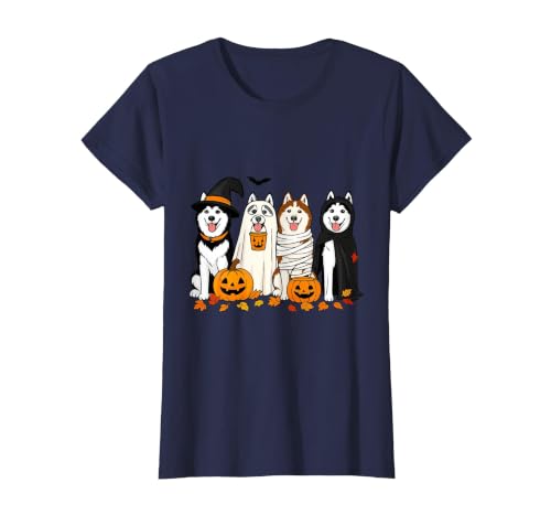 Funny Siberian Husky Ghost Pumpkin Funny Husky Ghost Dogs Halloween Dog Spooky T-Shirt - size chart