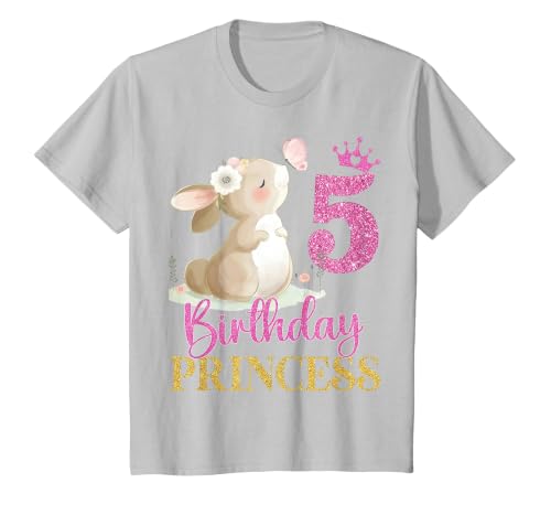 Kids 5th Birthday Rabbit Princess Girl Bunny 5 Years Old T-Shirt — design detail