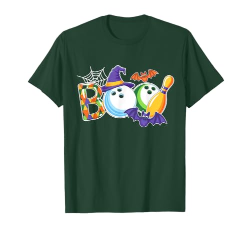 Bowling Boo Creepy Halloween Costume Pumpkin Bowling Lover T-Shirt - size chart