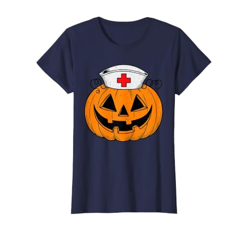 Halloween Tees for Women Men Kids Funny Pumpkin Nurse Scary Halloween Costume RN CNA ICU Women T-Shirt - size chart