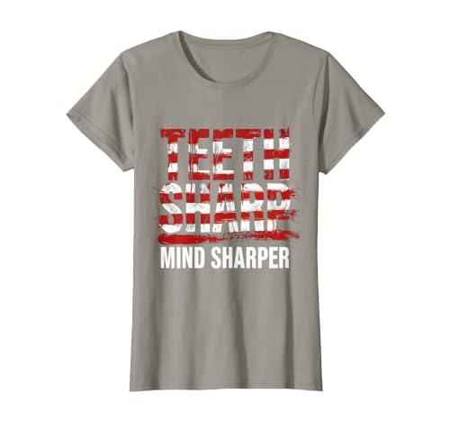 Mademark Teeth Sharp Mind Sharper Shark Graphic Design T-Shirt - size chart
