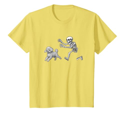 Funny Halloween Dog Lovers Gift Tees Skeleton Dogs Funny Skeleton Chasing Goldendoodle Dog Halloween Dogs Lover T-Shirt -