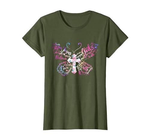 Butterfly Prayer Graphic Jesus Christian Cross Butterfly Prayer Jesus Christian Cross Floral Pattern T-Shirt - size chart