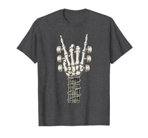 Rock and Wear Gifts Men Women Kids Skeleton Guitar Hand Rock On Guitarist Rock Band Music T-Shirt - size chart