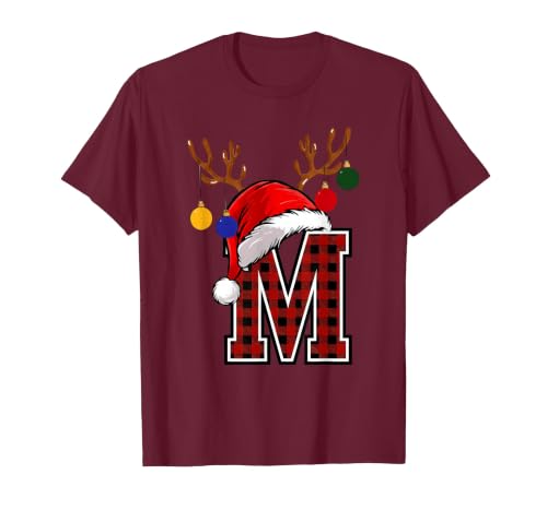 Christmas Buffalo Plaid Alphabet Tees Letter M Name Initial Buffalo Plaid Alphabet Monogram T-Shirt - size chart