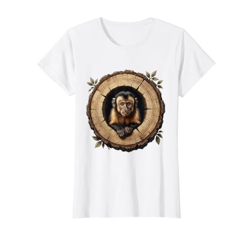 Mademark Capuchin Monkey in Hollow Log Illustration T-Shirt - Women - size chart