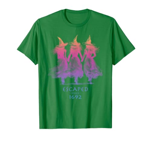 Escaped Since 1692 Halloween Escaped Since 1692 Funny Witch Halloween Design T-Shirt - size chart
