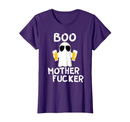 Vulgar Halloween Tee Shop Boo Motherfucker Funny Beer Drinking Ghost Adult Halloween T-Shirt - size chart