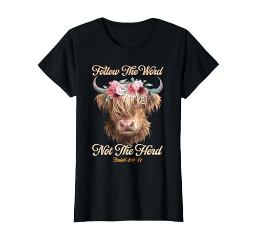 Christian Western Highland Cow Lovers Tees Follow The Word Not The Herd Christian Western Highland Cow T-Shirt - size chart