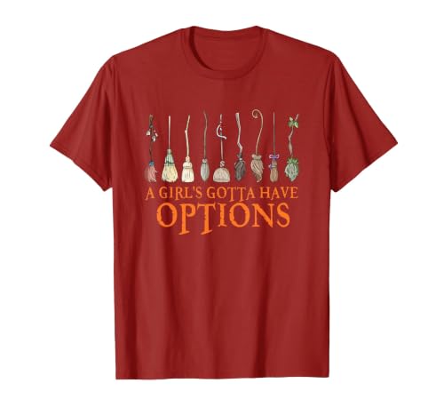 Funny Halloween Spooky Season Witch Broom A Girl's Gotta Have Options with Witch Broom Halloween T-Shirt - size chart