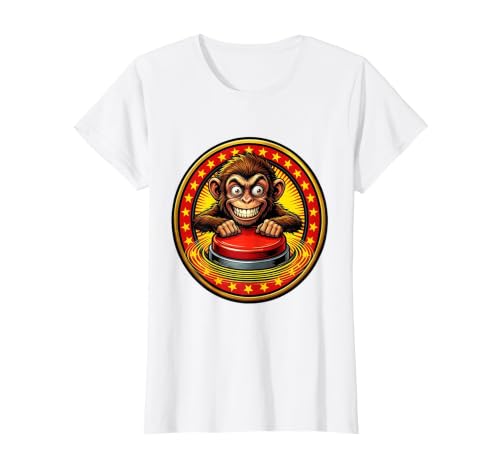 Mademark Eager Monkey Pressing the Big Red Button T-Shirt - Women - size chart