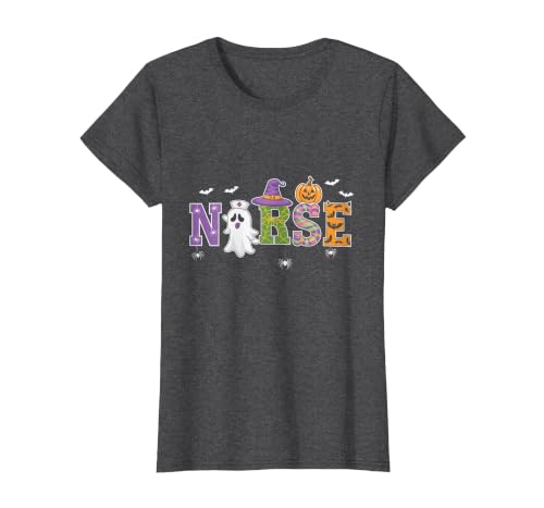 Halloween Nurse Costume Scrub Top Ghost Pumpkin Nurse Halloween Ghost Pumpkin Costume Nurse Halloween T-Shirt - size chart