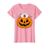 Halloween Tees for Women Men Kids Funny Pumpkin Nurse Scary Halloween Costume RN CNA ICU Women T-Shirt - size chart